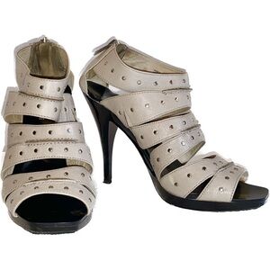 MICHAEL MICHAEL KORS Leather Studded Stilettos, Tan Size 9